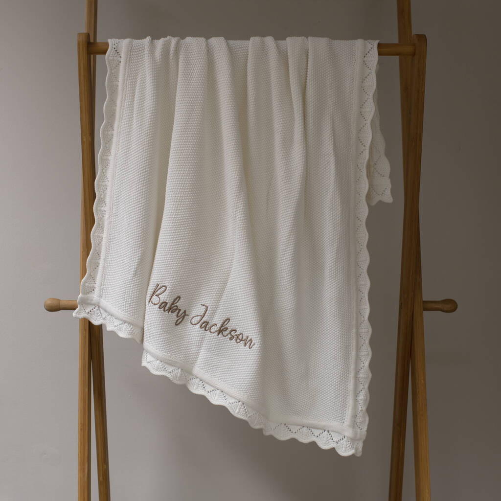 Personalised Knitted Baby Blanket In Cloud White, 1 of 4