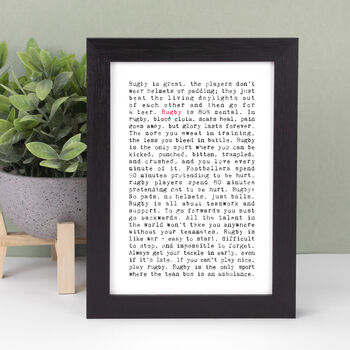 Rugby Quotes Print, Rugby Gift, 4 of 8
