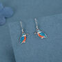 Sterling Silver Kingfisher Enamel Drop Earrings, thumbnail 4 of 10