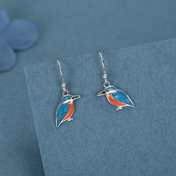 Sterling Silver Kingfisher Enamel Drop Earrings, 4 of 10
