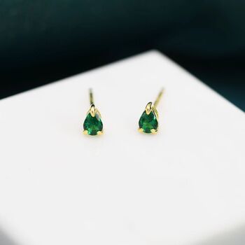 Extra Tiny Emerald Green Droplet Cz Stud Earrings, 4 of 10