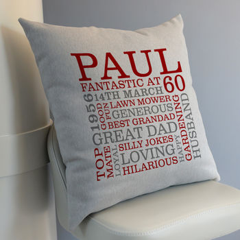 Personalised 60th Birthday Word Art Cushion, 3 of 9