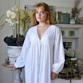 Ladies Long Sleeve Embroidered Nightdress With Lace 'Clarissa', 4 of 10