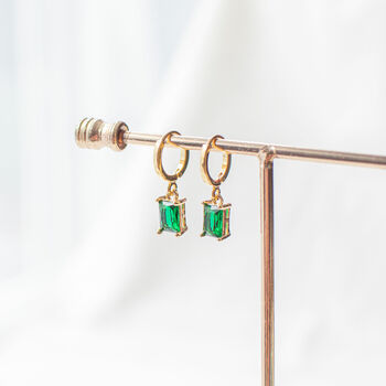 Emerald Green Huggie Earrings, 2 of 9