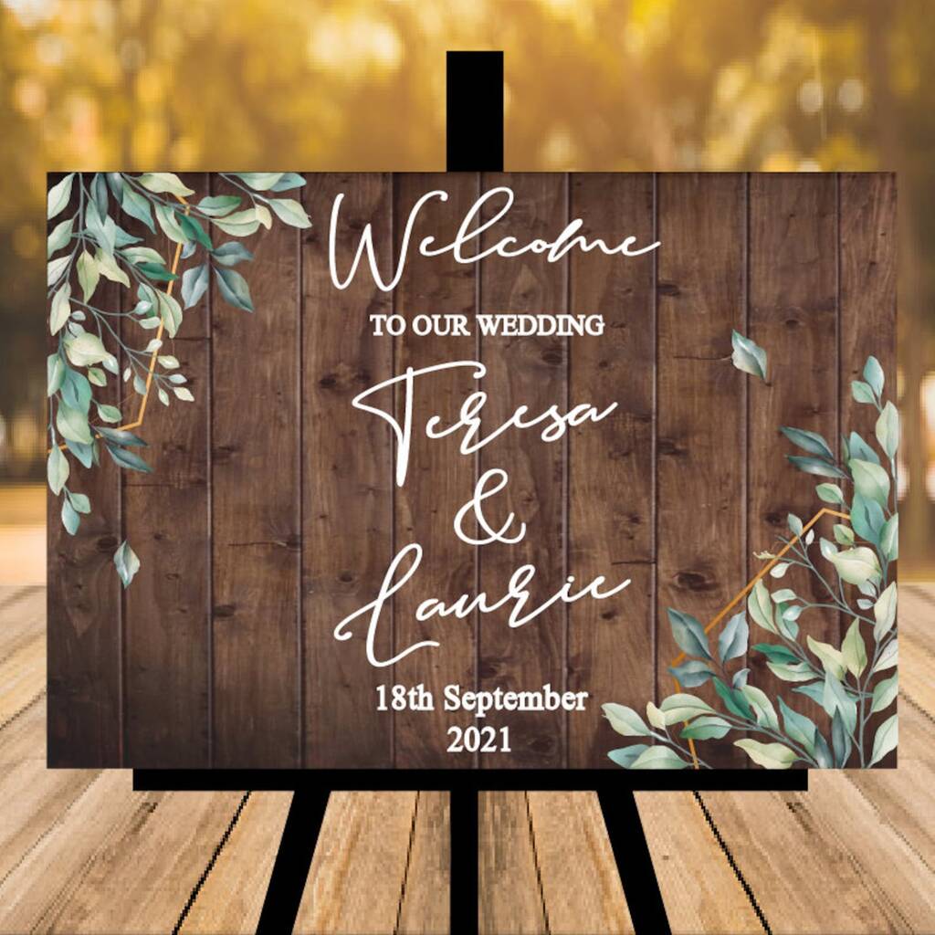Personalised Welcome Wedding Sign With Printed Greenery, 1 of 2