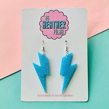Light Blue Glitter Lightning Bolt Earrings Small And Large, 9 of 10