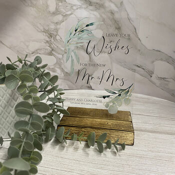 Botanical Personalised Leave Your Wishes Wedding Sign Clear, 5 of 6