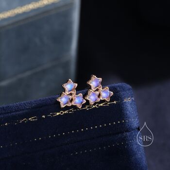 Three Moonstone Star Stud Earrings Sterling Silver, 3 of 11