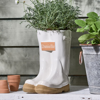 Personalised White Ceramic Welly Boots Planter, 3 of 9