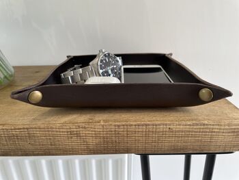 Personalised Dark Brown Square Leather Accessories Tray, 8 of 12