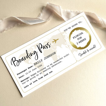 Personalised Boarding Pass Scratch And Reveal Gift Voucher: Gold Circle Design, 9 of 10