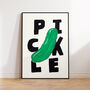 Green Pickle Hand Drawn Vegetable Illustration With Bold Typography Wall Art, thumbnail 4 of 7