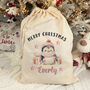 Personalised Penguin Large Christmas Cotton Santa Gift Sack, thumbnail 3 of 3