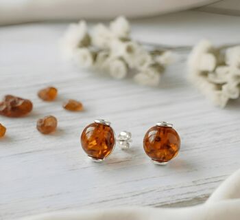 Handmade Cognac Baltic Amber And Silver Stud Earrin, 2 of 2
