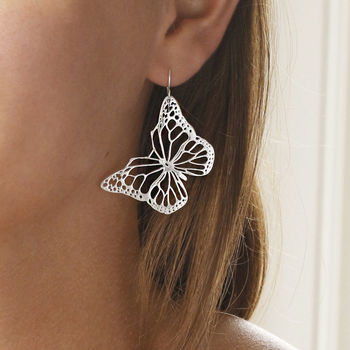 Sterling Silver Monarch Butterfly Dangly Earrings, 2 of 5