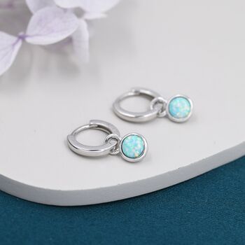 Sterling Silver Dangling Green Opal Hoop Earrings, 7 of 12