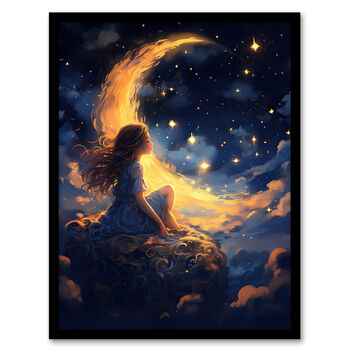 Crescent Moon Dreams Whimsy Little Girls Wall Art Print, 5 of 6