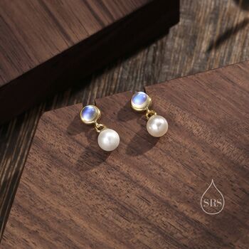 Moonstone And Pearl Dangle Earrings In Sterling Silver, 7 of 10