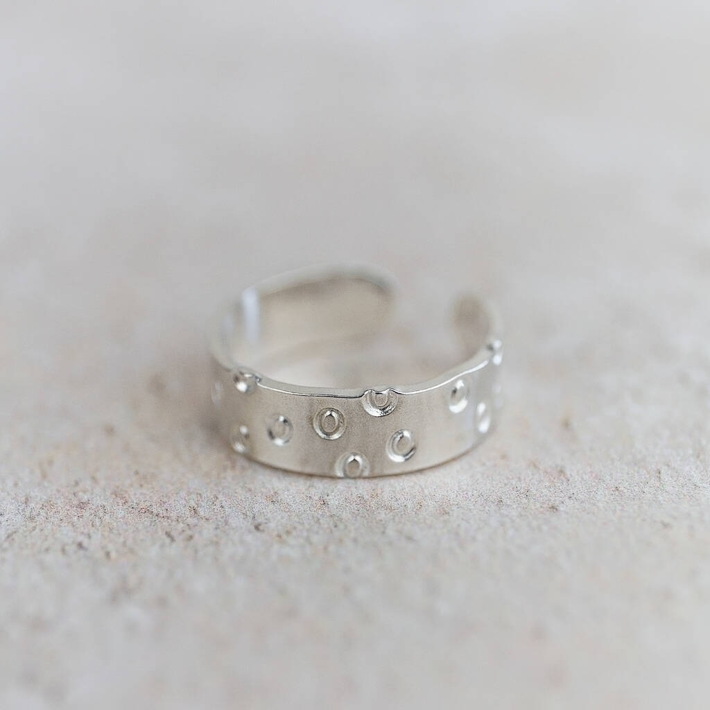 Sterling Silver Stamped Circles Toe Ring, 1 of 6