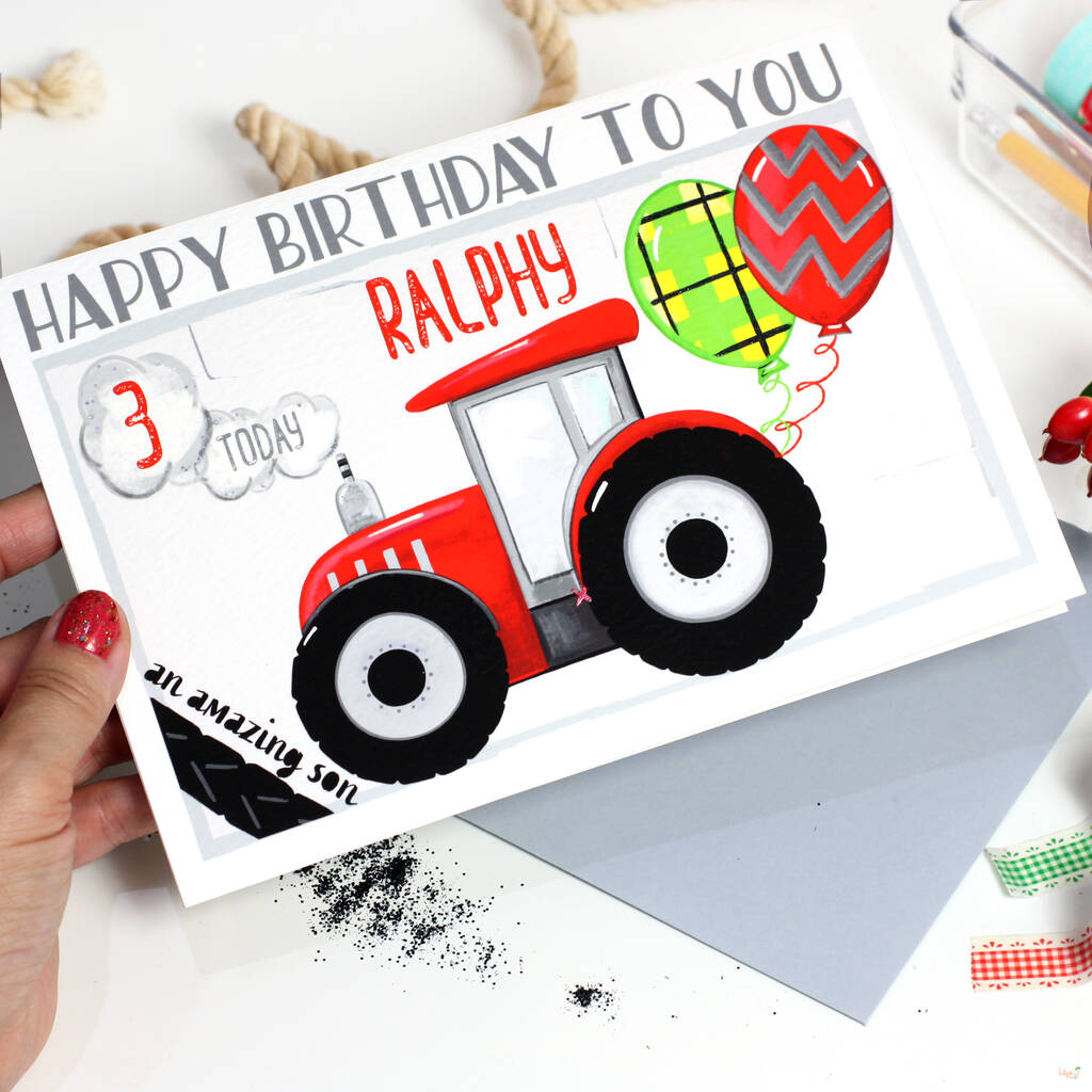 Personalised Red Tractor Age Birthday Card, 1 of 8