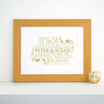 Personalised Golden Wedding Anniversary Couple Word Art, 5 of 11