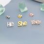 Sterling Silver He She They Pronoun Stud Earrings, thumbnail 1 of 12