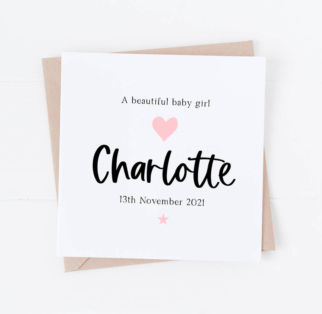 Personalised New Baby Girl Arrival Card, 1 of 3