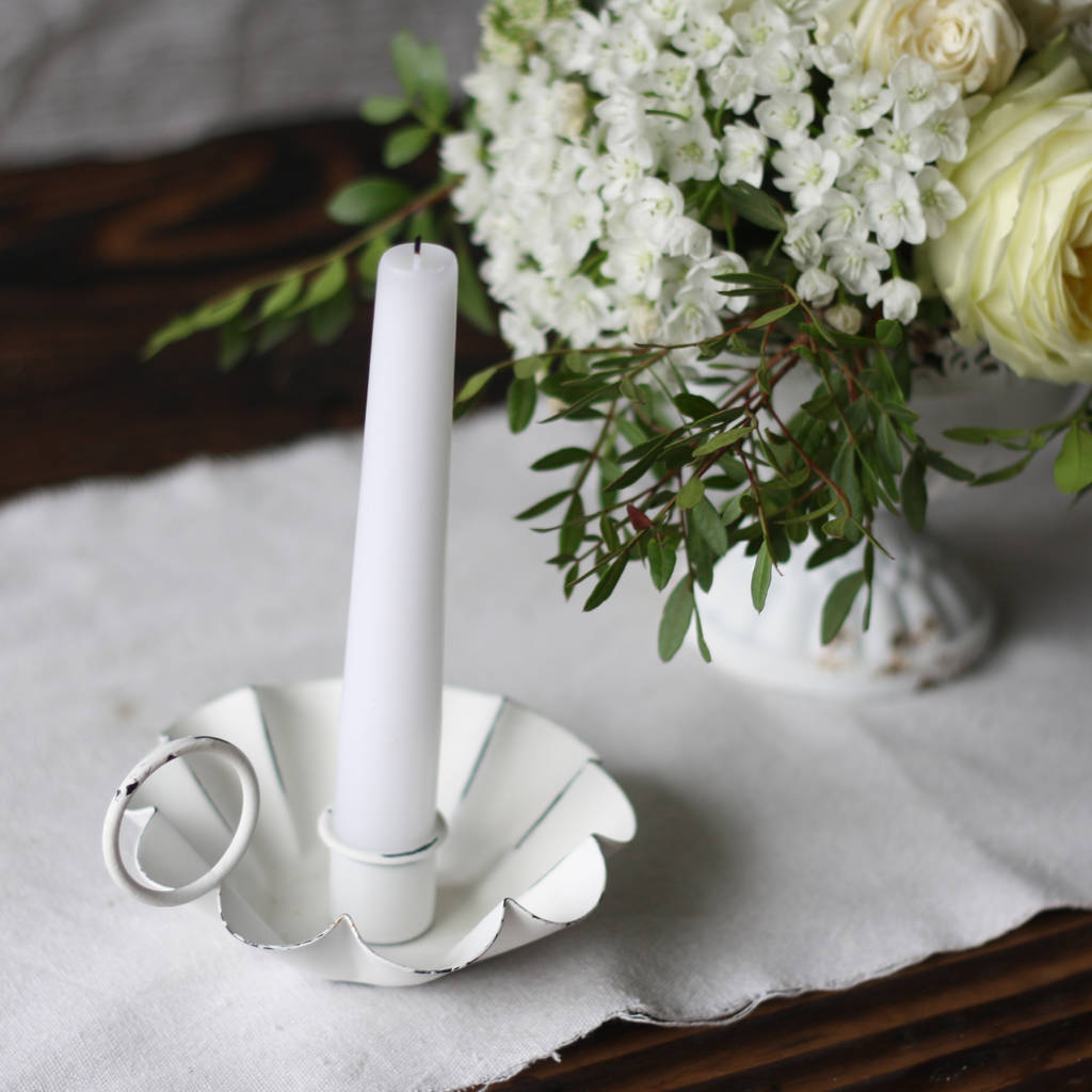 Low Antique White Candlestick Holder By The Wedding of my Dreams