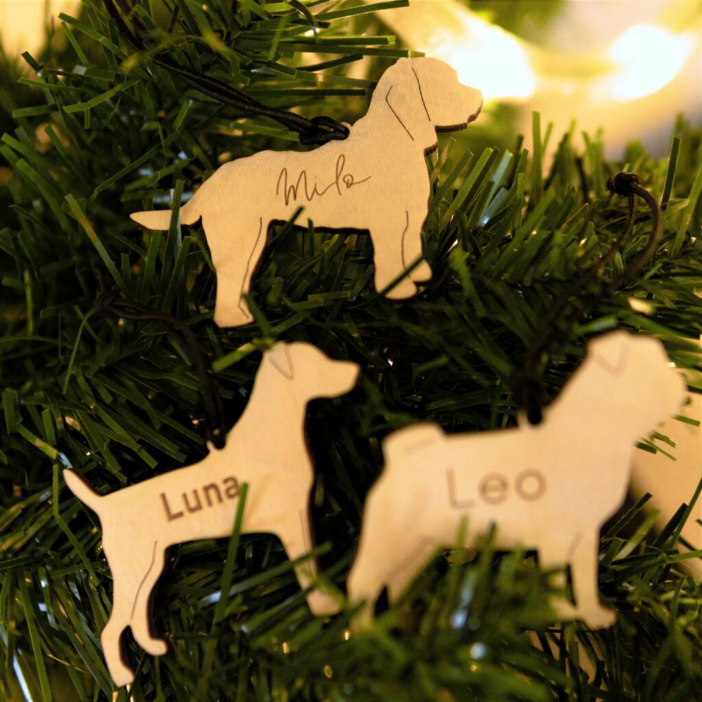 Personalised Wooden Dog Christmas Tree Decoration, 1 of 9
