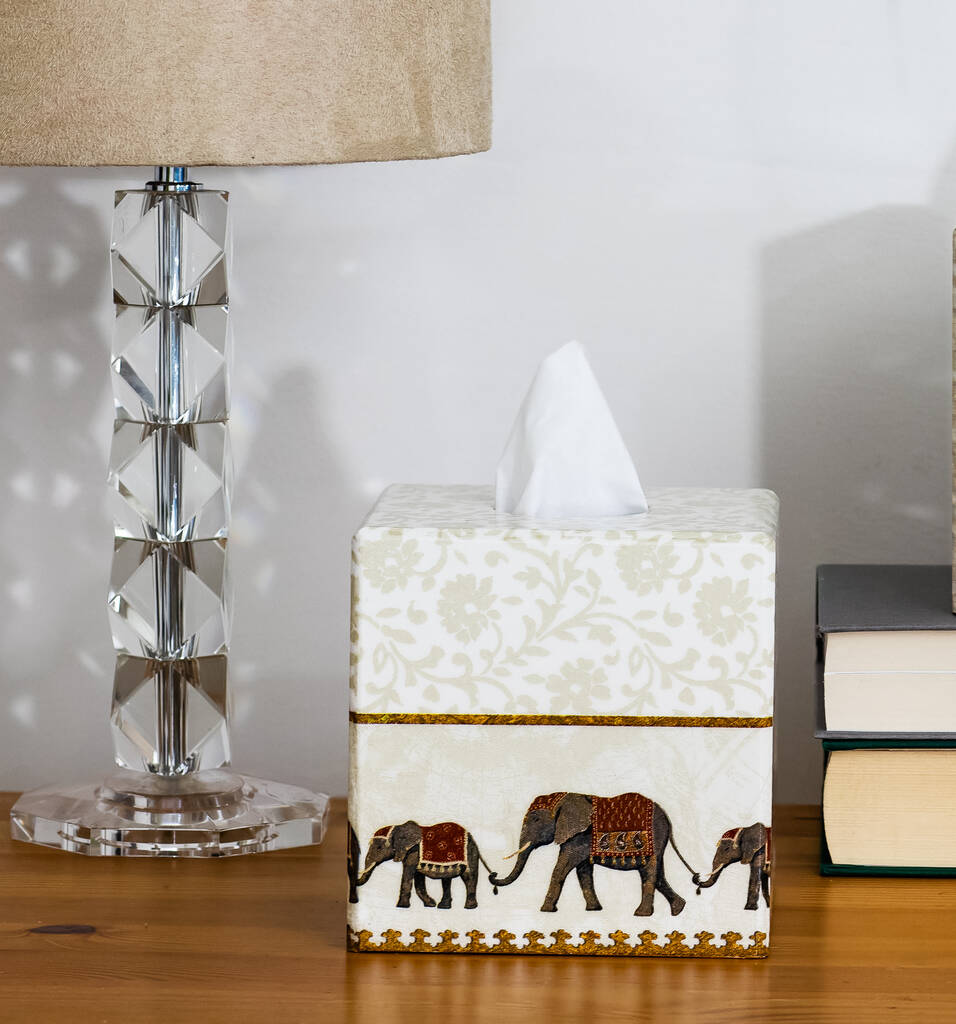 Elephant Tissue Box Cover wooden handmade 