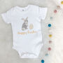 Happy Easter Illustrated Bunny Babygrow, thumbnail 1 of 4