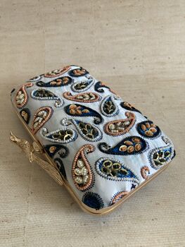 Blue Rectangular Gold Bird Clasp Clutch Bag, 2 of 12