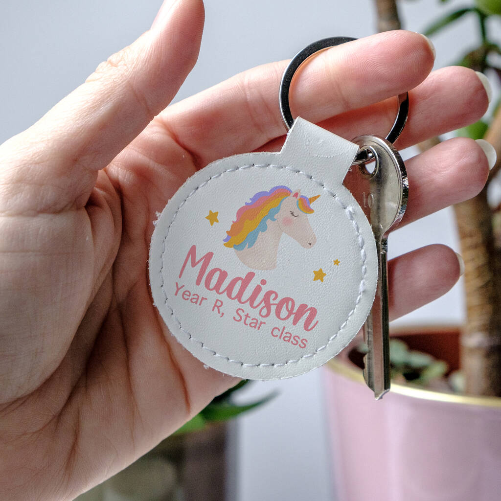Custom Name Child's Bag Tag With Unicorn. Back To School Keyring