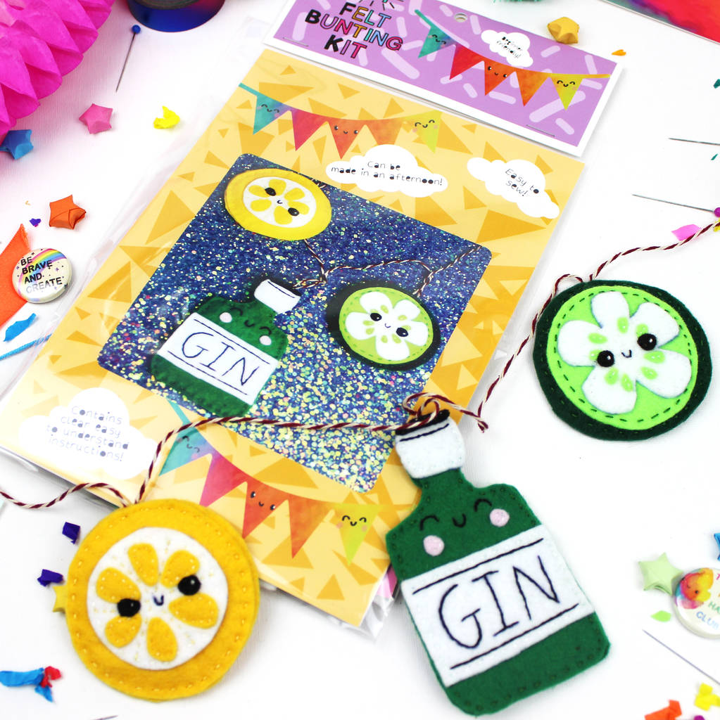 sewing kit, gin mini bunting craft kit by ellbie co