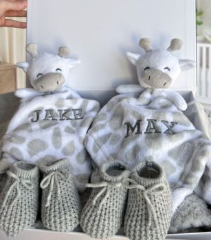 Personalised Twin Giraffe Baby Gift, 2 of 4