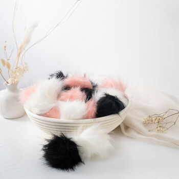Fur Pom Pom In Pink, Black And Cream, 6 of 7