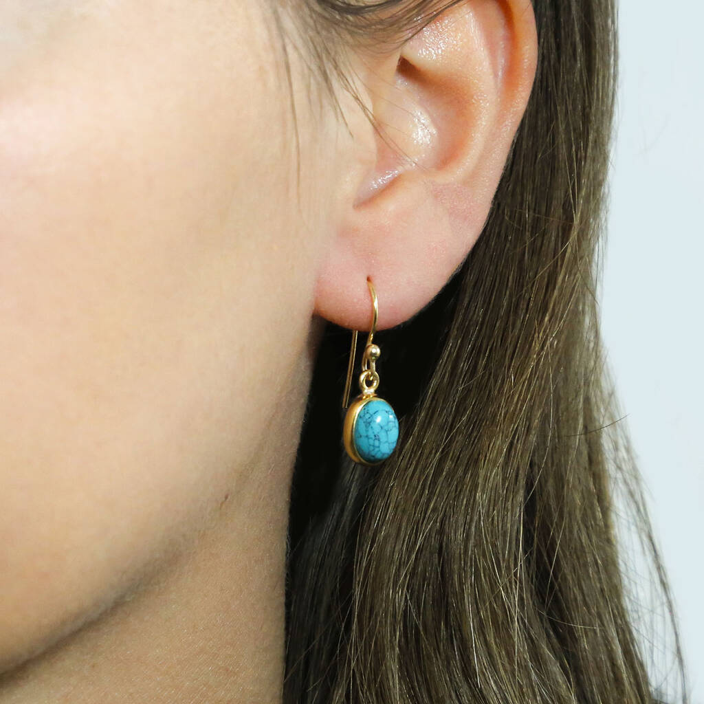 Gold Plated Turquoise Oval Earrings, 1 of 4