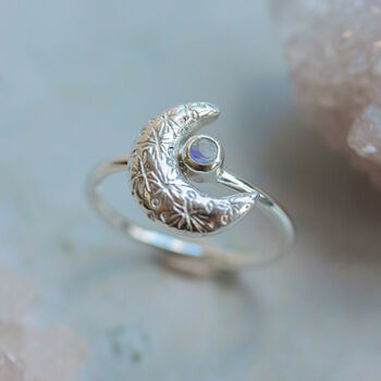 Crescent Moon Silver Moonstone Ring, 3 of 9