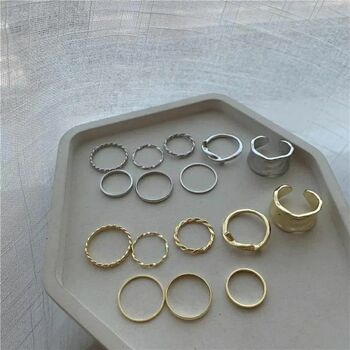 Eight Piece Multi Size Stackable Band Cuff Rings, 5 of 6