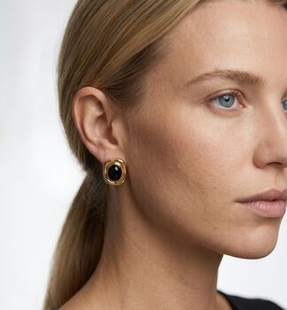 Enso Black Onyx And Gold Stud Earrings, 2 of 5