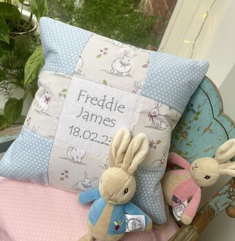 Nursery Bunny Name And Date Cushion, 6 of 7