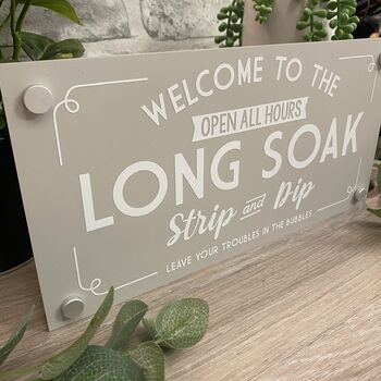 Welcome To The Long Soak Hot Tub Garden Sign, 2 of 12