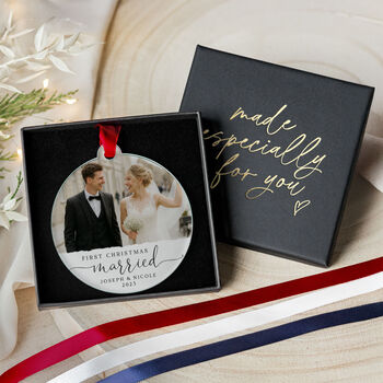 Personalised First Christmas Married Photo Decoration, 2 of 9
