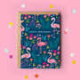 Happy Birthday Card Colourful Flamingo Pattern, thumbnail 1 of 5