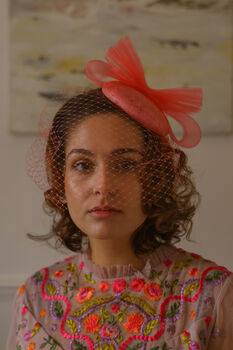 Coral Fascinator Cocktail Hat ' Candace', 7 of 8