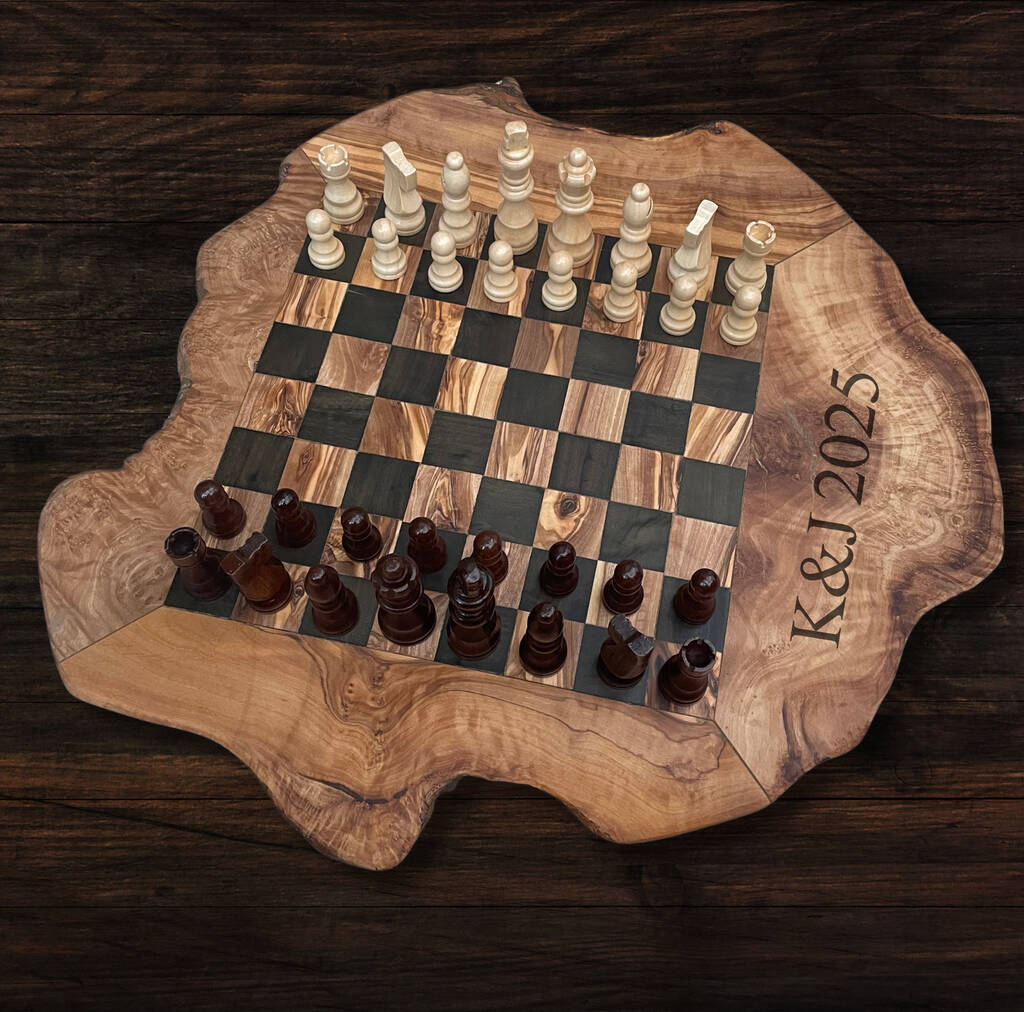 Customisable Chess Board, Natural Effect Wood, Initials, Name, 1 of 5