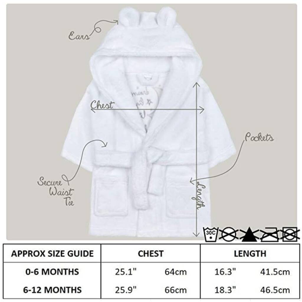Personalised Unisex Baby Hooded Bath Robe By Mimi & Thomas® cashmere