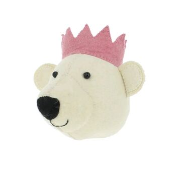 Felt Bear Head White With Pink Crown Mini, 2 of 2