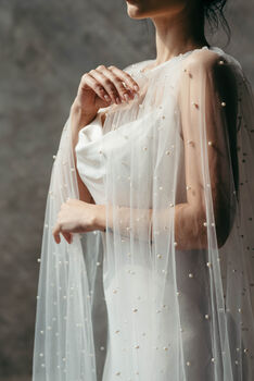 White Wedding Dress Cover Up | Pearl Cape Veil, 11 of 12