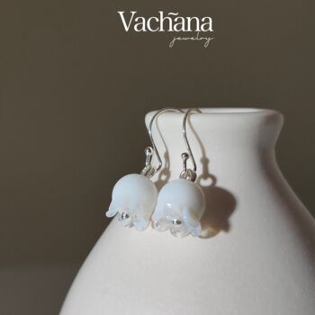 Sterling Silver 925 Simple White Lilly Of The Valley Dangle Earrings, 2 of 7